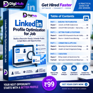 LinkedIn Profile Optimization for Job Your LinkedIn profile is more than an online resume. A properly optimized profile can clearly communicate your skills, experience and career value while making it easier for recruiters to understand your professional background. LinkedIn Profile Optimization for Job is a practical ebook designed for job seekers who want to build a professional, recruiter-ready LinkedIn profile and create a structured approach to finding and applying for job opportunities. Instead of randomly editing your LinkedIn profile, this guide takes you through the complete process—from building the foundation to improving recruiter visibility, networking, applying for jobs and executing a 30-day job search plan. What You'll Learn PART 1 — Building the Foundation LinkedIn Job Profile Fundamentals Step-by-step LinkedIn Profile Optimization Understanding the key sections of a professional LinkedIn profile PART 2 — Getting Found & Positioned LinkedIn SEO fundamentals Using relevant keywords for recruiter visibility Resume + LinkedIn personal branding Positioning your professional profile effectively PART 3 — Connecting & Applying Networking strategies for job seekers Connecting with recruiters professionally LinkedIn job search techniques Job application strategy PART 4 — Execution 30-Day LinkedIn Job Search Action Plan Profile optimization checklist Final Recruiter-Ready Score audit Table of Contents LinkedIn Job Profile Fundamentals LinkedIn Profile Optimization — Step by Step LinkedIn SEO & Keywords for Recruiter Visibility Resume + LinkedIn Personal Branding Networking & Recruiter Connection Strategy LinkedIn Job Search & Application Strategy 30-Day LinkedIn Job Search Action Plan Optimization Checklist & Recruiter-Ready Score Who Is This Ebook For? Freshers looking for their first job Students preparing for their career Job seekers looking for better opportunities Professionals planning a career change Anyone wanting to improve their LinkedIn presence Candidates who want a more professional and structured LinkedIn profile Why This Guide? A weak LinkedIn profile can make it difficult for recruiters to quickly understand what you offer. This ebook provides a structured framework to optimize your profile, improve your professional positioning, build relevant connections and organize your job-search process. Get the complete LinkedIn Profile Optimization guide for just ₹99 and start building a more recruiter-ready profile.